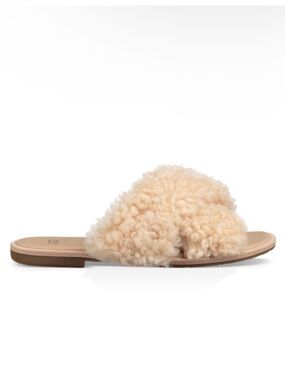 UGG Joni Furry Slides Cream Shearling Crossband Slides